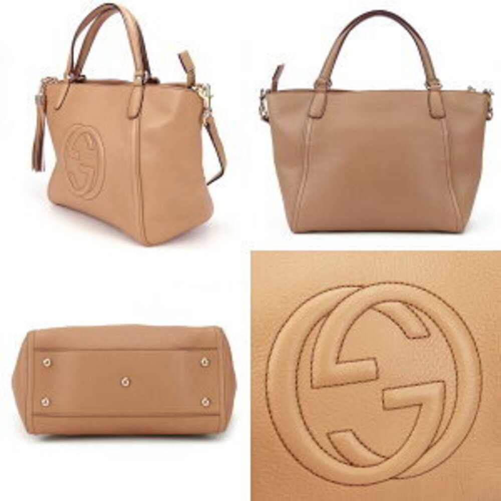 Gucci interlocking shoulder Beige leather bag Tan crossbody Soho tassel